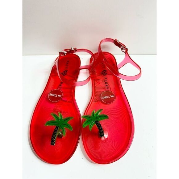 Katy Perry Jelly Sandals Womens Size 7 Red Palm Tree Ankle Strap Brand New - Picture 1 of 6